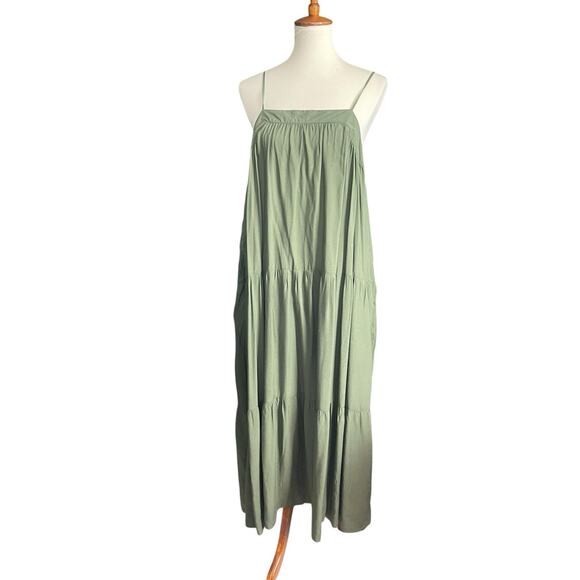 Time and True Maxi Dress Size Large Green Boho Peasant Slip Dress w/ Pockets - Picture 1 of 9